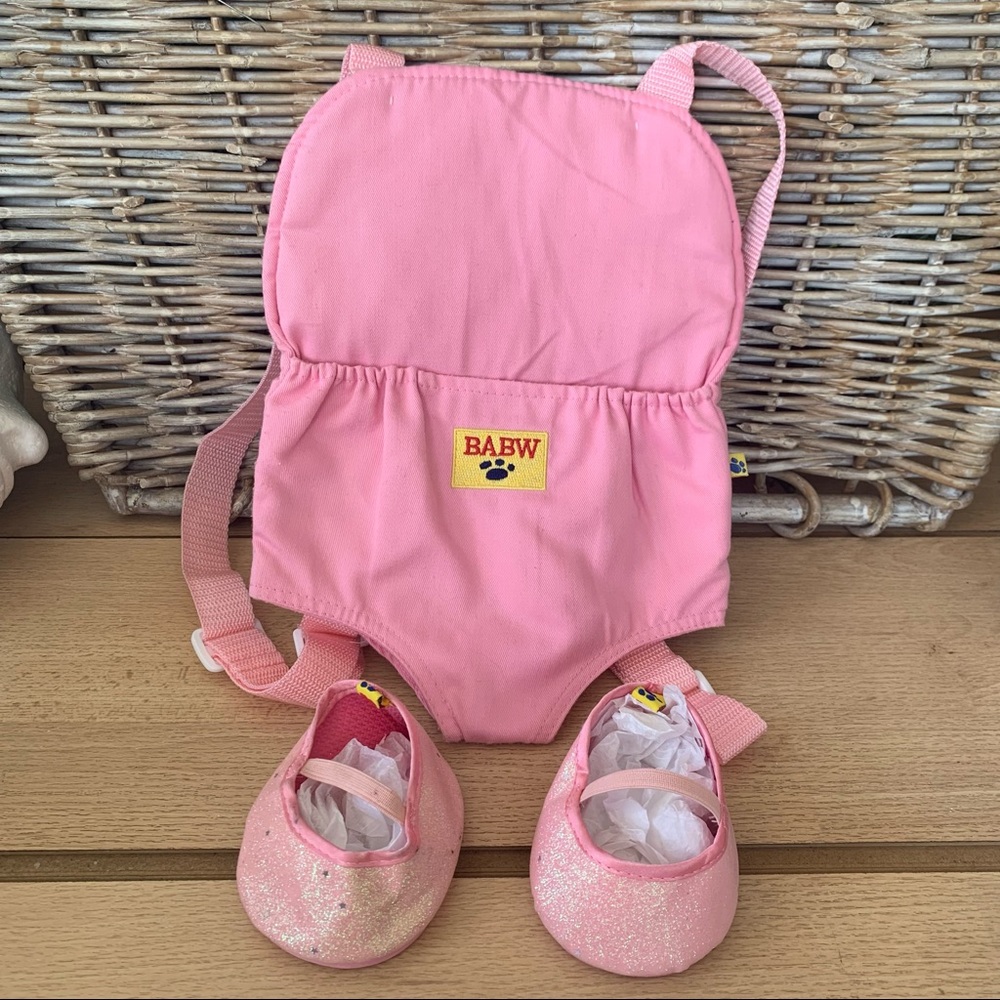 Build a bear pink backpack and pink glitter shoes